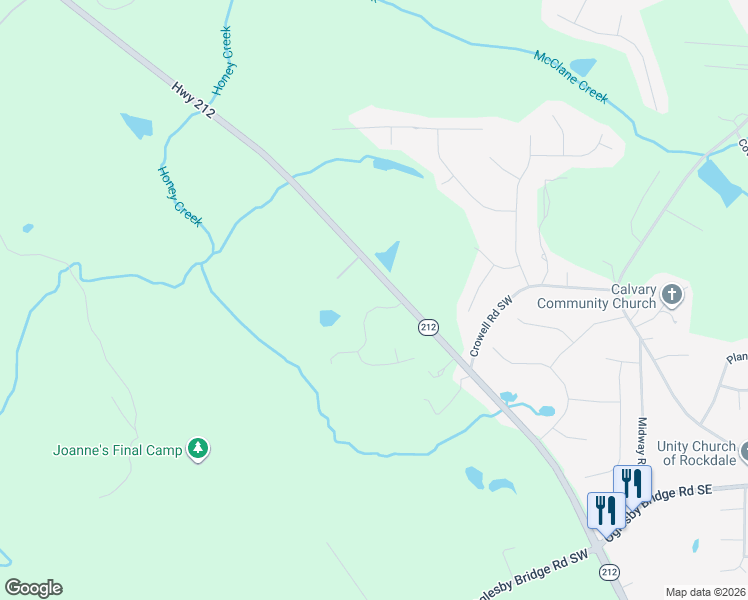 map of restaurants, bars, coffee shops, grocery stores, and more near 1625 Nottingham Way in Conyers
