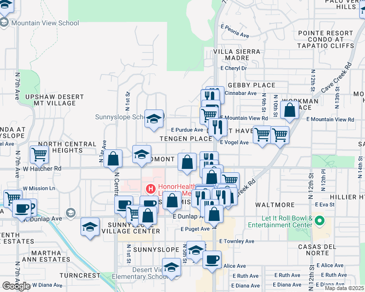 map of restaurants, bars, coffee shops, grocery stores, and more near 337 East Vogel Avenue in Phoenix