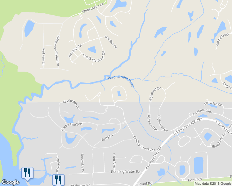 map of restaurants, bars, coffee shops, grocery stores, and more near 143 Hagar Brown Road in Murrells Inlet