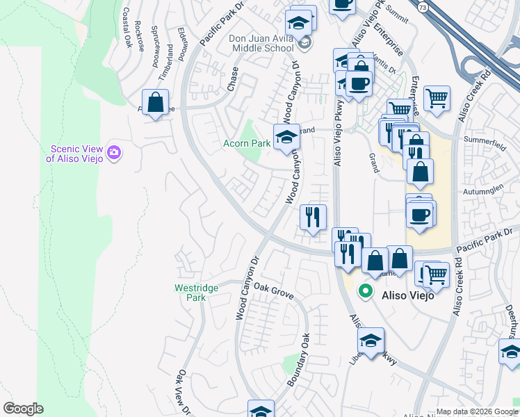 map of restaurants, bars, coffee shops, grocery stores, and more near 4 Toronto in Aliso Viejo