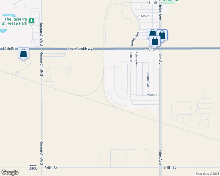 map of restaurants, bars, coffee shops, grocery stores, and more near 8981-8999 25th Street in Lubbock