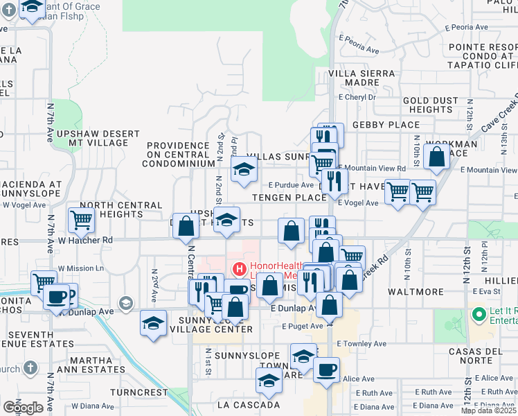 map of restaurants, bars, coffee shops, grocery stores, and more near 235 East Vogel Avenue in Phoenix