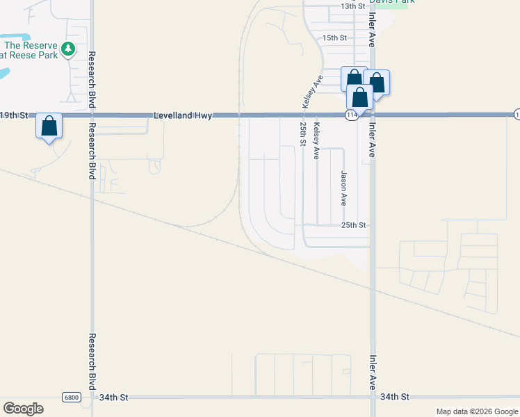 map of restaurants, bars, coffee shops, grocery stores, and more near 8981-8999 25th Street in Lubbock