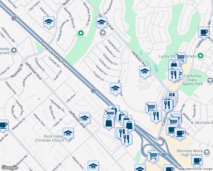 map of restaurants, bars, coffee shops, grocery stores, and more near 41144 Marseille Court in Murrieta