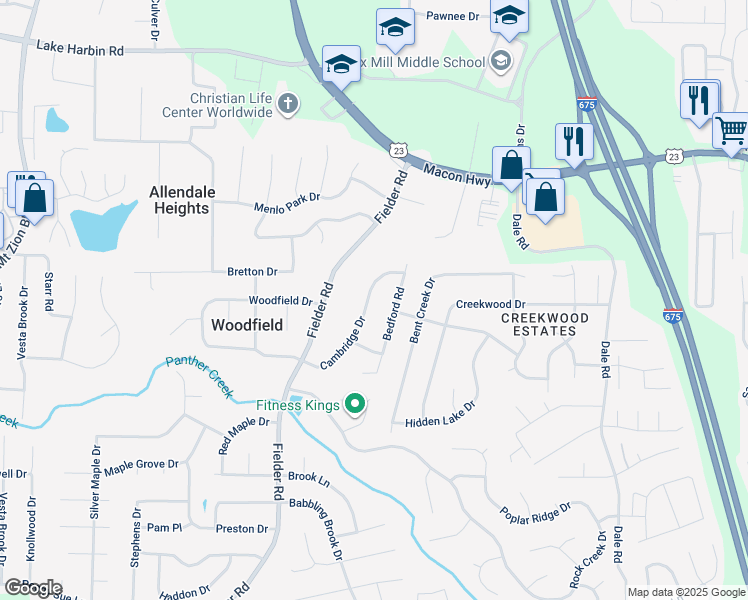 map of restaurants, bars, coffee shops, grocery stores, and more near 6652 Cambridge Drive in Rex