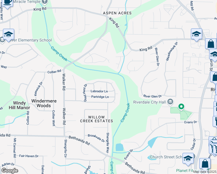 map of restaurants, bars, coffee shops, grocery stores, and more near 6666 Setter Drive in Riverdale