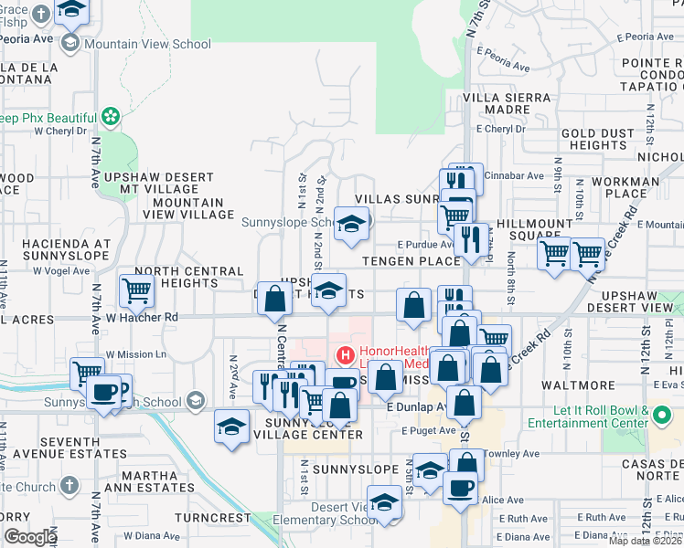 map of restaurants, bars, coffee shops, grocery stores, and more near 201 East Vogel Avenue in Phoenix