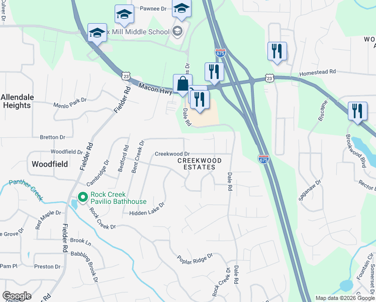 map of restaurants, bars, coffee shops, grocery stores, and more near 6650 Doublegate Lane in Rex