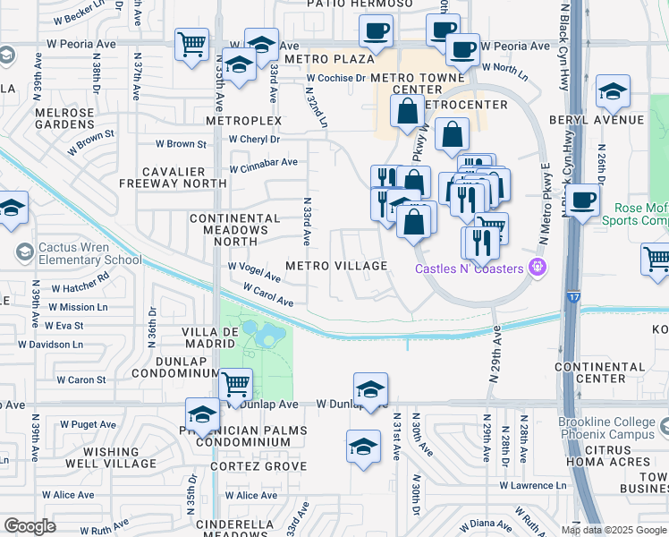 map of restaurants, bars, coffee shops, grocery stores, and more near 9440 North 32nd Avenue in Phoenix