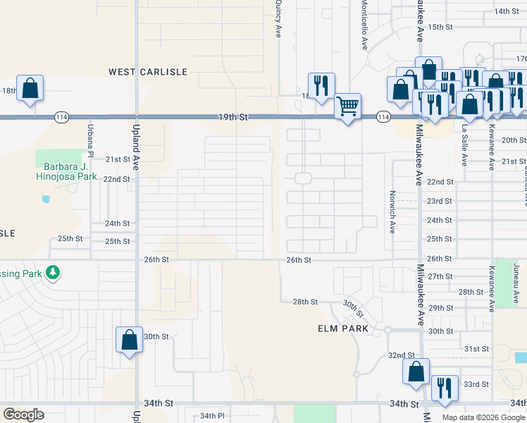 map of restaurants, bars, coffee shops, grocery stores, and more near 2207 Quitman Avenue in Lubbock
