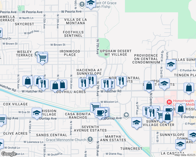 map of restaurants, bars, coffee shops, grocery stores, and more near in Phoenix