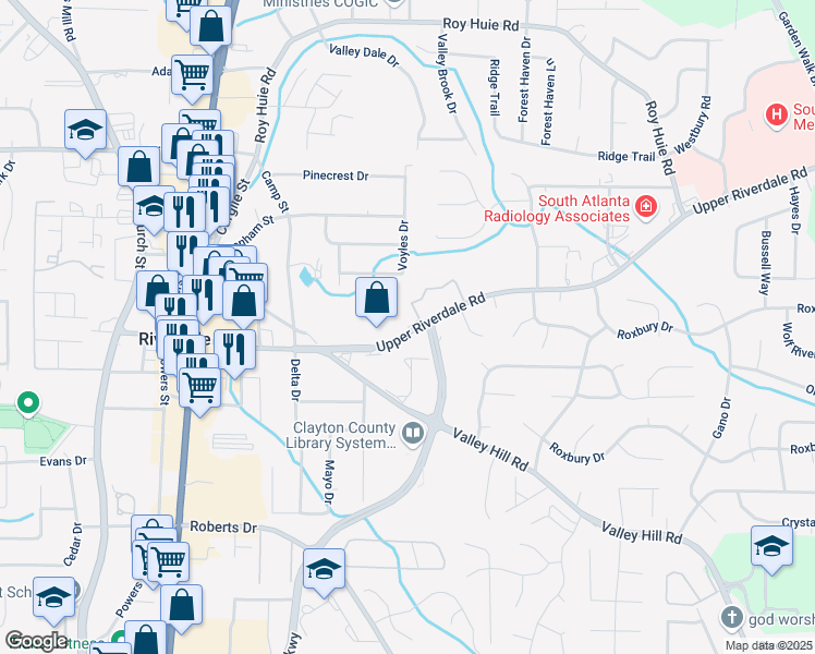 map of restaurants, bars, coffee shops, grocery stores, and more near 392 Upper Riverdale Road in Riverdale