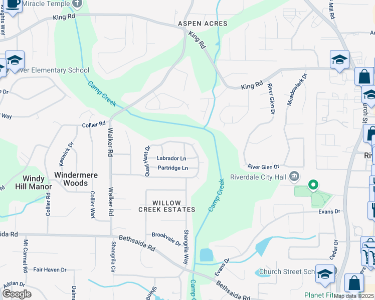 map of restaurants, bars, coffee shops, grocery stores, and more near 6666 Setter Drive in Riverdale