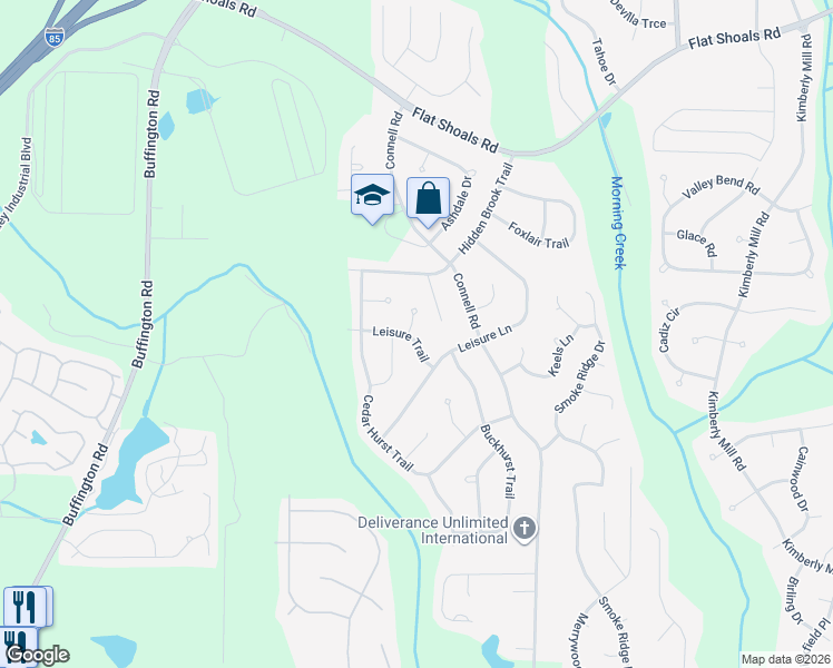 map of restaurants, bars, coffee shops, grocery stores, and more near 6670 Leisure Trail in College Park