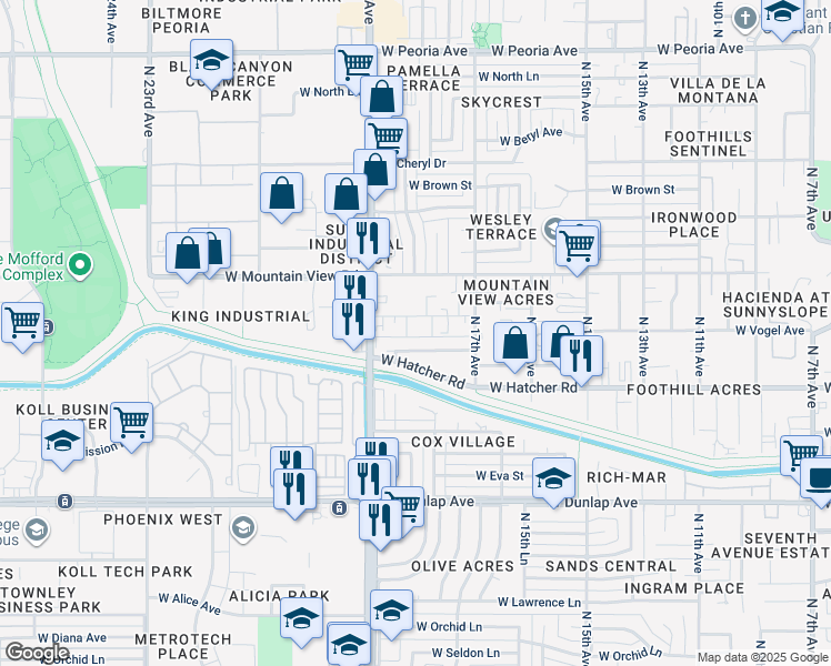 map of restaurants, bars, coffee shops, grocery stores, and more near 9451 North 18th Drive in Phoenix