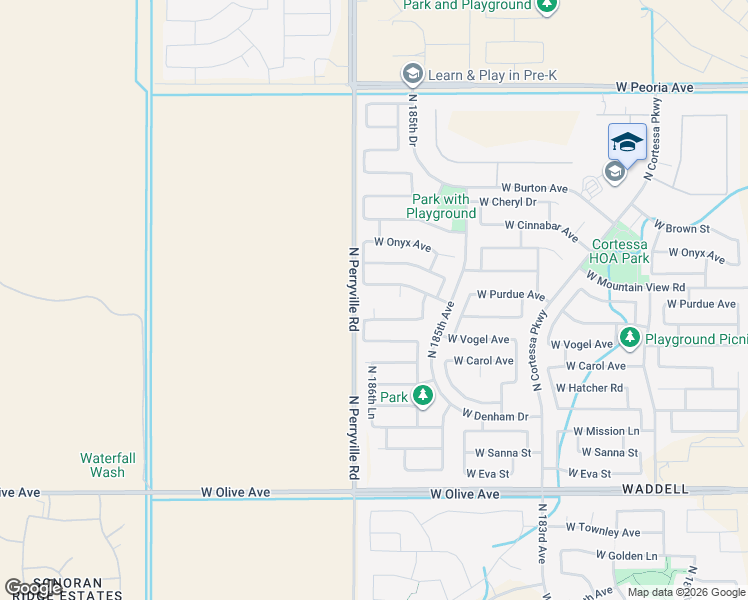 map of restaurants, bars, coffee shops, grocery stores, and more near 9718 North Pembroke Court in Waddell
