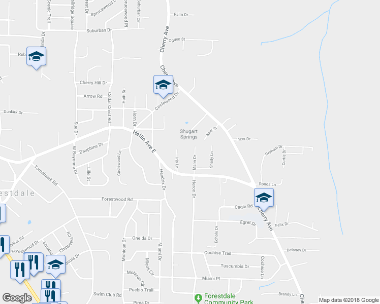 map of restaurants, bars, coffee shops, grocery stores, and more near 1624 Mann Drive in Birmingham