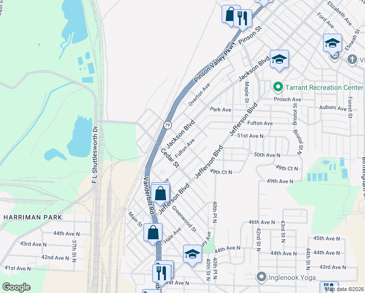 map of restaurants, bars, coffee shops, grocery stores, and more near 740 Fulton Avenue in Birmingham