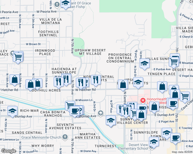 map of restaurants, bars, coffee shops, grocery stores, and more near 9449 North 3rd Drive in Phoenix