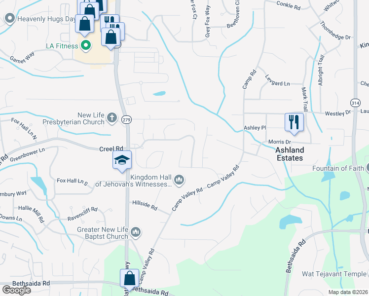 map of restaurants, bars, coffee shops, grocery stores, and more near 2219 Benidorm Court in Atlanta