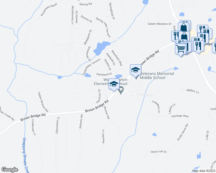 map of restaurants, bars, coffee shops, grocery stores, and more near 30 Trinity Lane in Covington