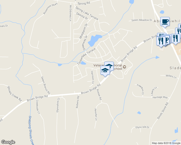 map of restaurants, bars, coffee shops, grocery stores, and more near 30 Harrison Circle in Covington