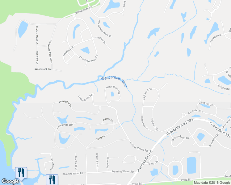 map of restaurants, bars, coffee shops, grocery stores, and more near 117 Hagar Brown Road in Murrells Inlet