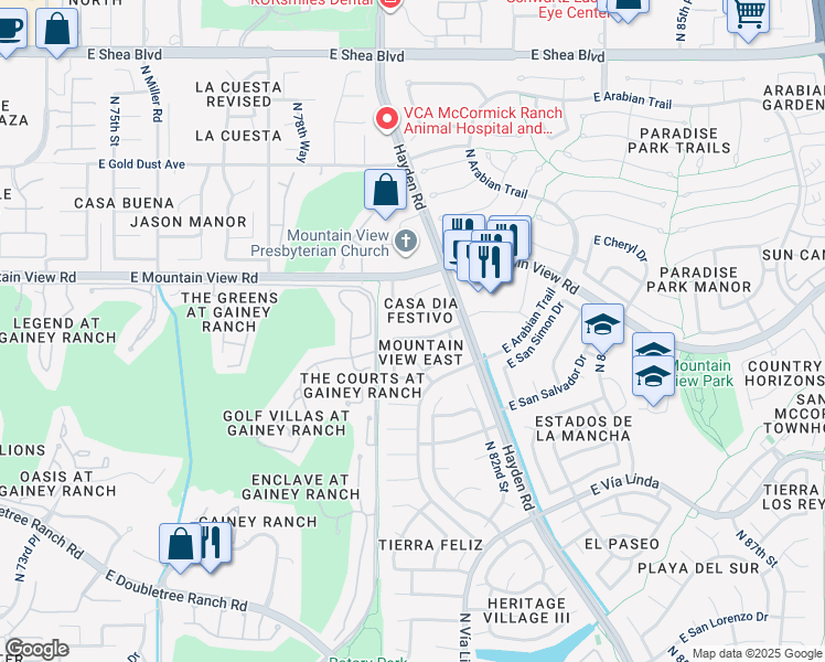 map of restaurants, bars, coffee shops, grocery stores, and more near 8026 East Del Timbre Drive in Scottsdale