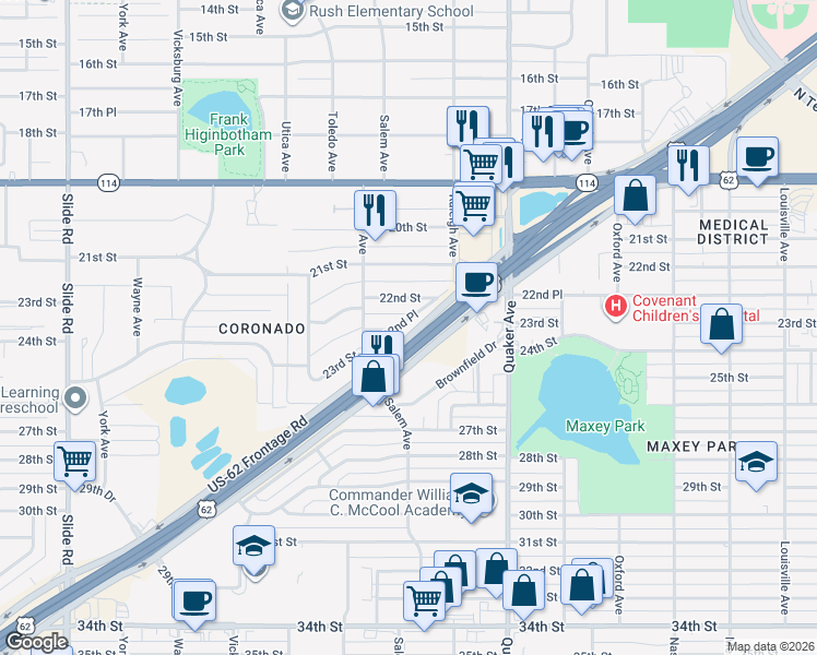 map of restaurants, bars, coffee shops, grocery stores, and more near 4442 U.S. 82 Frontage Road in Lubbock