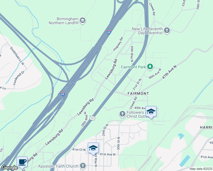 map of restaurants, bars, coffee shops, grocery stores, and more near 2912 47th Avenue North in Birmingham