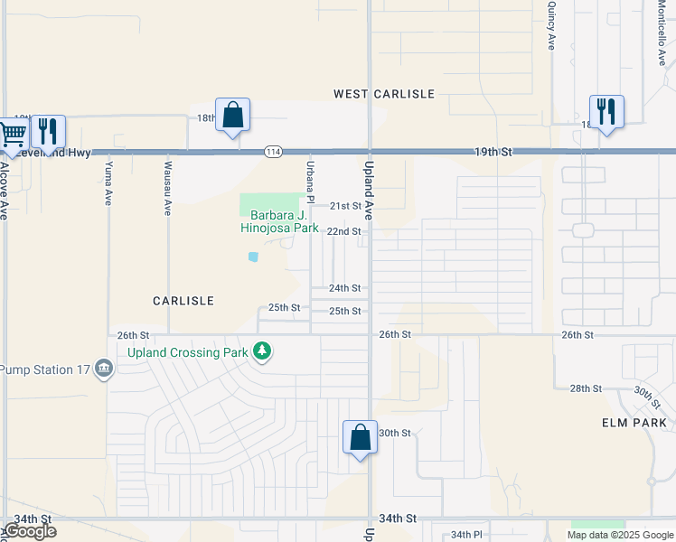 map of restaurants, bars, coffee shops, grocery stores, and more near 2217 Urbana Avenue in Lubbock