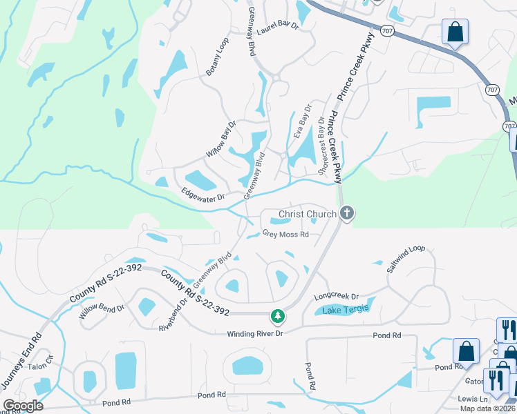 map of restaurants, bars, coffee shops, grocery stores, and more near 146 Grey Moss Road in Murrells Inlet