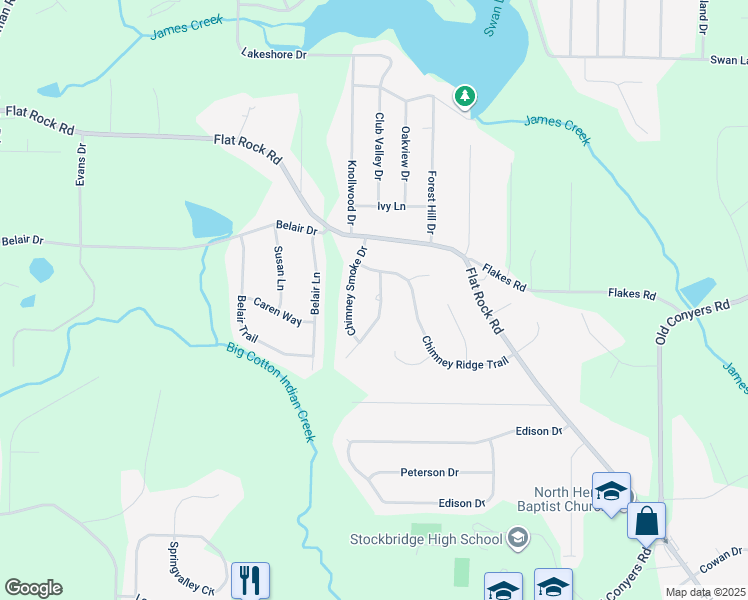 map of restaurants, bars, coffee shops, grocery stores, and more near 15 Burnt Hickory Court in Stockbridge