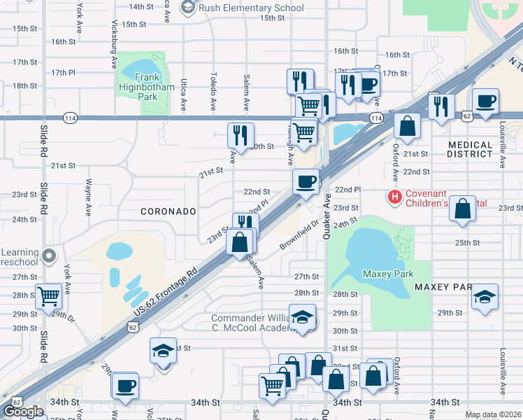 map of restaurants, bars, coffee shops, grocery stores, and more near 4442 U.S. 82 Frontage Road in Lubbock