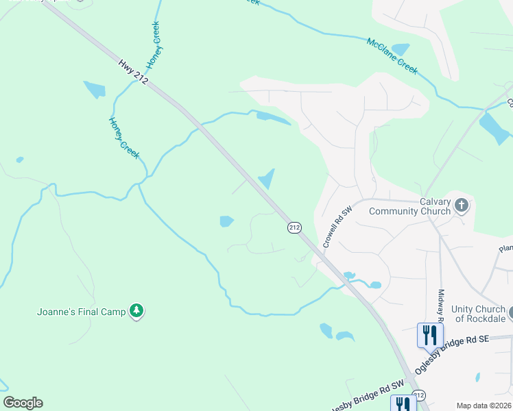 map of restaurants, bars, coffee shops, grocery stores, and more near 1625 Nottingham Way in Conyers