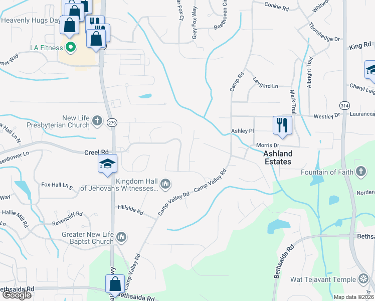 map of restaurants, bars, coffee shops, grocery stores, and more near 6897 Estepona Street in Atlanta