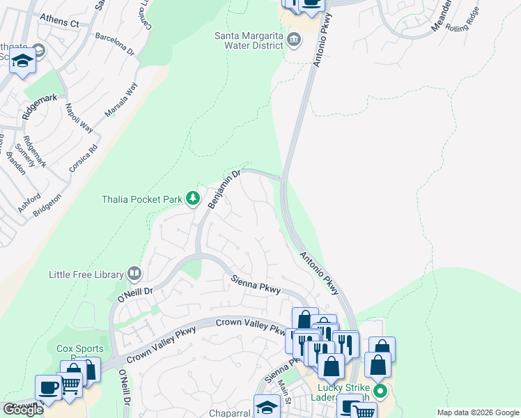 map of restaurants, bars, coffee shops, grocery stores, and more near 31 Wyndham Street in Ladera Ranch