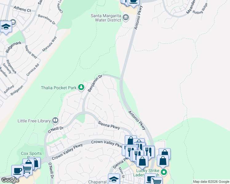 map of restaurants, bars, coffee shops, grocery stores, and more near 31 Wyndham Street in Ladera Ranch