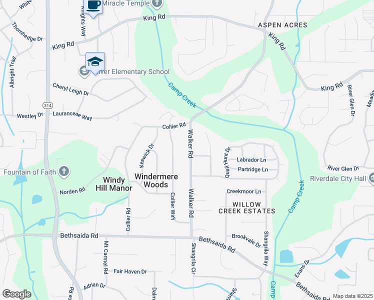 map of restaurants, bars, coffee shops, grocery stores, and more near 6657 Walker Road in Riverdale