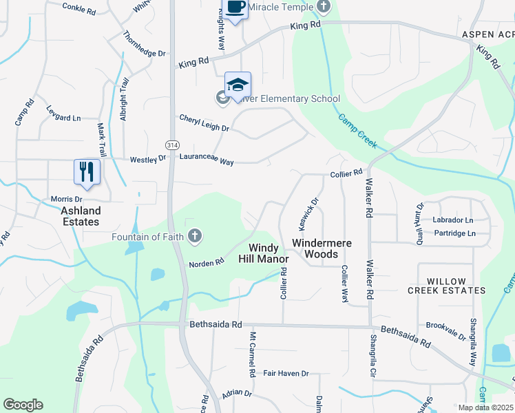 map of restaurants, bars, coffee shops, grocery stores, and more near 1627 Norden Road in Riverdale