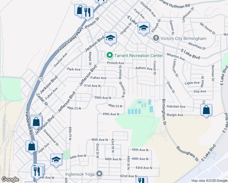 map of restaurants, bars, coffee shops, grocery stores, and more near 5016 43rd Pl N in Birmingham