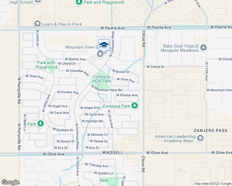 map of restaurants, bars, coffee shops, grocery stores, and more near 18066 West Purdue Avenue in Waddell