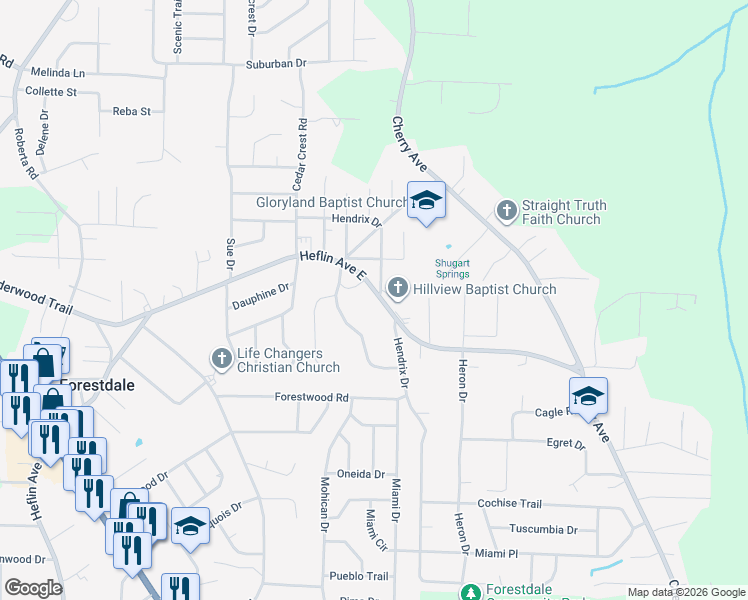 map of restaurants, bars, coffee shops, grocery stores, and more near 783 Heflin Avenue East in Birmingham
