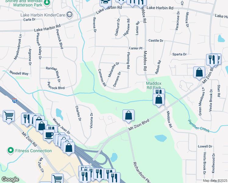 map of restaurants, bars, coffee shops, grocery stores, and more near 6687 Cameron Road in Morrow