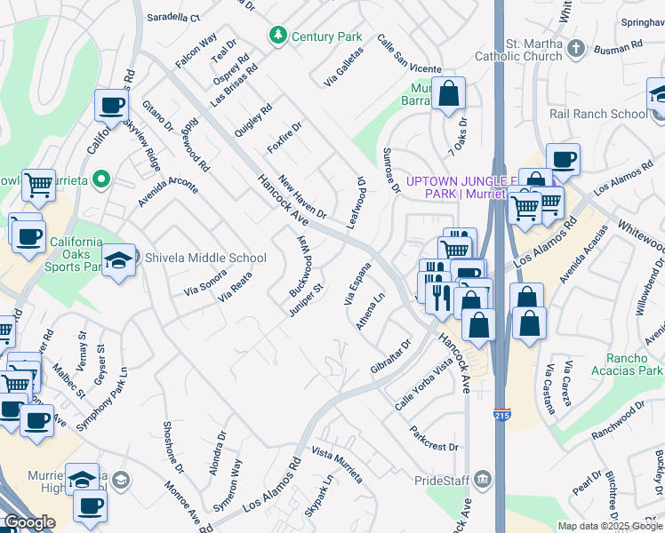 map of restaurants, bars, coffee shops, grocery stores, and more near 40020 Milkwood Lane in Murrieta