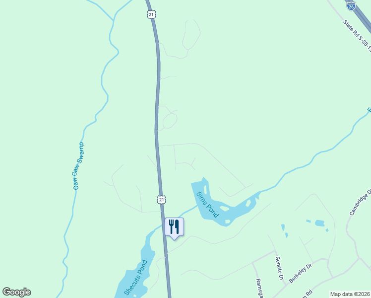 map of restaurants, bars, coffee shops, grocery stores, and more near 134 Ginger Lake Drive in Orangeburg