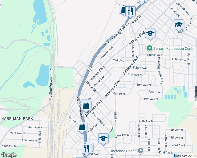 map of restaurants, bars, coffee shops, grocery stores, and more near 740 Fulton Avenue in Birmingham