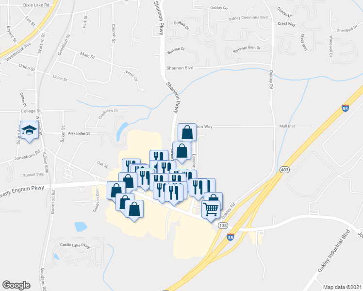 map of restaurants, bars, coffee shops, grocery stores, and more near 6690 Shannon Parkway in Union City