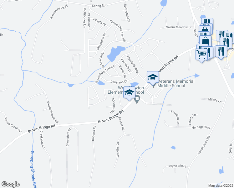 map of restaurants, bars, coffee shops, grocery stores, and more near 20 Chesapeake Chase in Covington