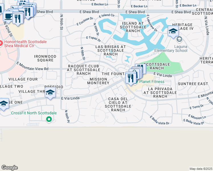 map of restaurants, bars, coffee shops, grocery stores, and more near 10019 East Sunnyslope Lane in Scottsdale